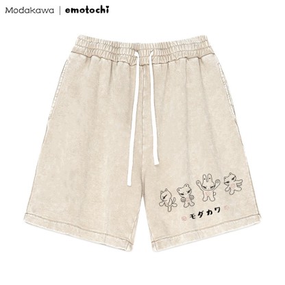 MODAKAWA X emotochi – Shorts mit Vintage-Waschung und Kitty-Grafik - Aprikose - 3XL - image 2