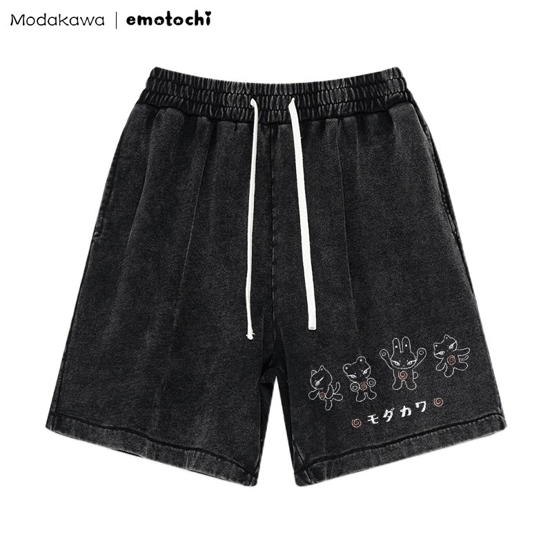 MODAKAWA X emotochi – Shorts mit Vintage-Waschung und Kitty-Grafik - Schwarz - 3XL - image 1