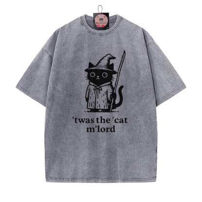 'TWAS THE' CAT M'LORD Zaubererkatze Grafik Unisex Vintage Washed T-Shirt - Grau - 5XL - image 2