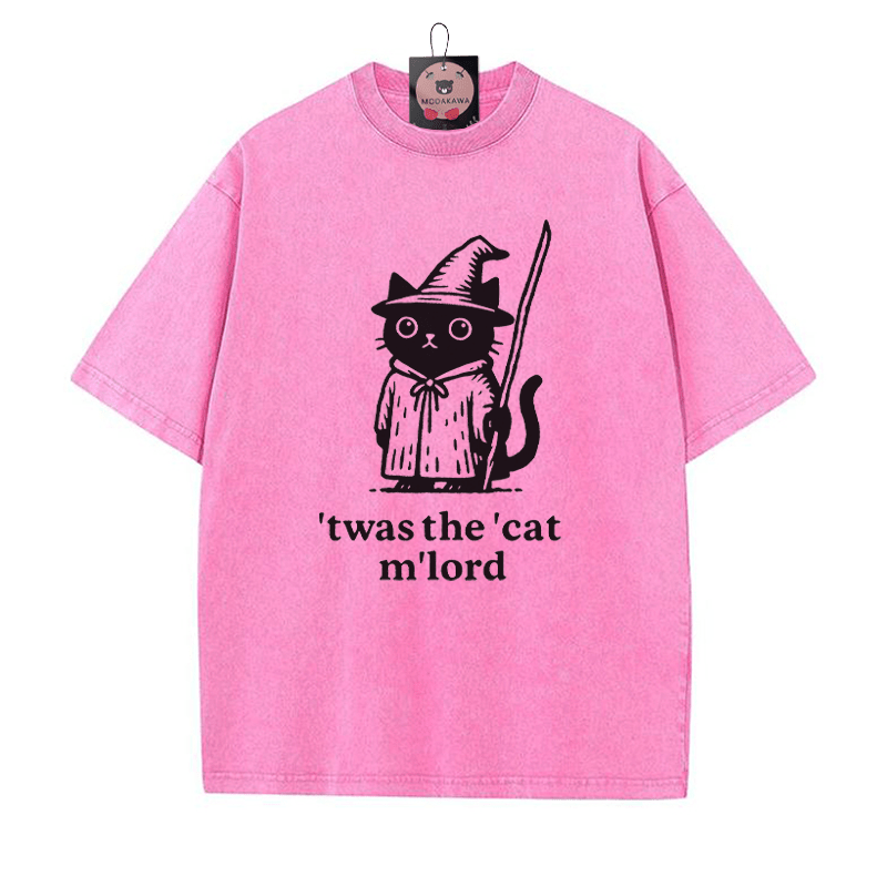 'TWAS THE' CAT M'LORD Zaubererkatze Grafik Unisex Vintage Washed T-Shirt - Rosenrot - 5XL - image 1