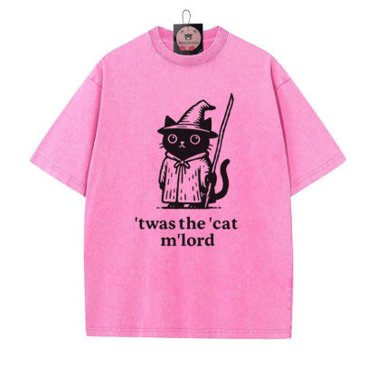'TWAS THE' CAT M'LORD Zaubererkatze Grafik Unisex Vintage Washed T-Shirt - Rosenrot - 5XL - image 1