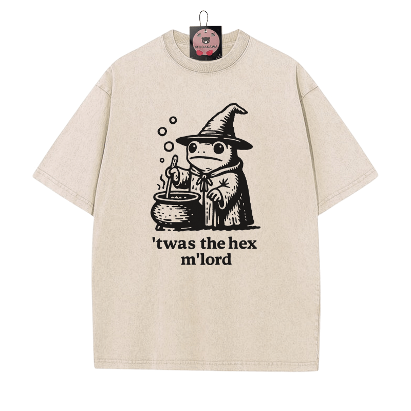'TWAS THE' HEX M'LORD Zauberer Frosch Grafik Unisex Vintage Washed T-Shirt - Aprikose - 5XL - image 5