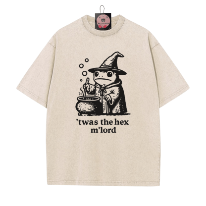 'TWAS THE' HEX M'LORD Zauberer Frosch Grafik Unisex Vintage Washed T-Shirt - Aprikose - 5XL - image 5