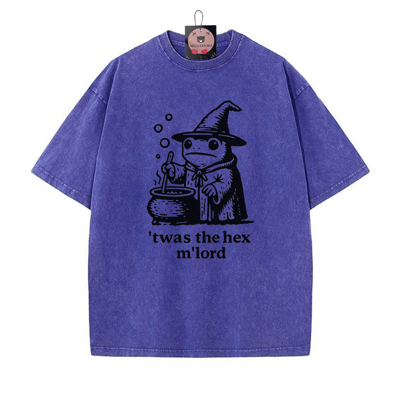 'TWAS THE' HEX M'LORD Zauberer Frosch Grafik Unisex Vintage Washed T-Shirt - Blau - 5XL - image 2