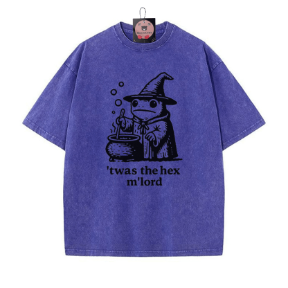 'TWAS THE' HEX M'LORD Zauberer Frosch Grafik Unisex Vintage Washed T-Shirt - Blau - 5XL - image 2