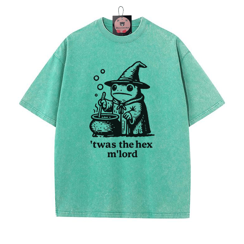 'TWAS THE' HEX M'LORD Zauberer Frosch Grafik Unisex Vintage Washed T-Shirt - Grün - 5XL - image 1