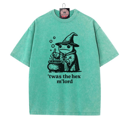 'TWAS THE' HEX M'LORD Zauberer Frosch Grafik Unisex Vintage Washed T-Shirt - Grün - 5XL - image 1
