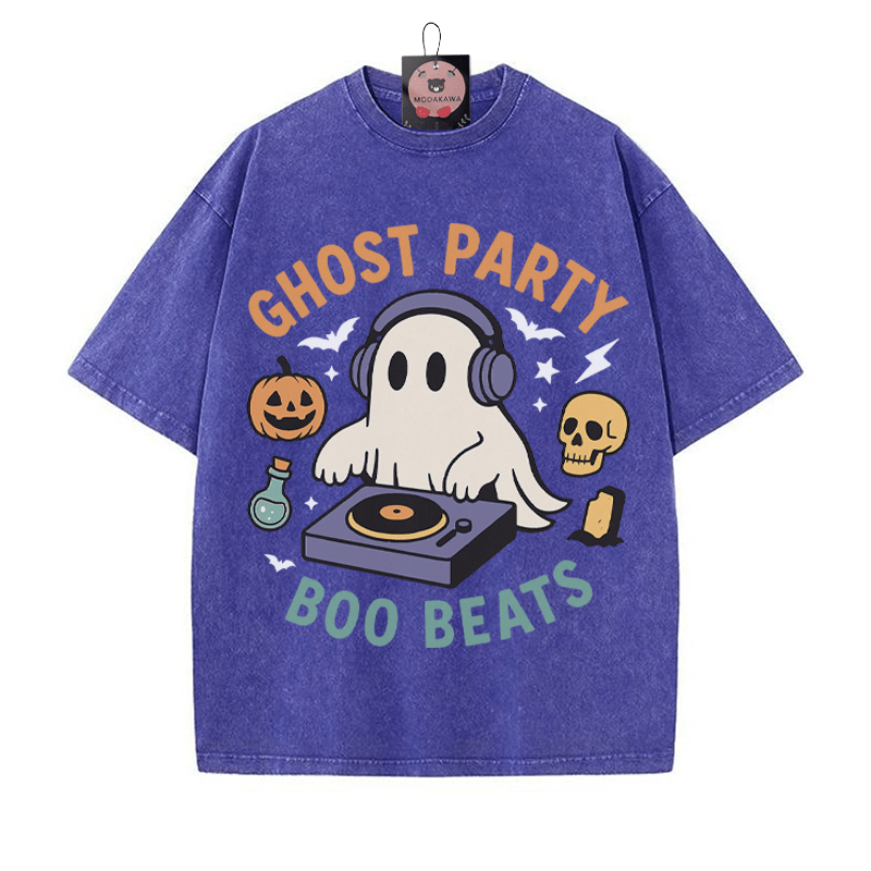 GHOST PARTY BOO BEATS DJ Ghost Grafik Unisex Vintage gewaschenes T-Shirt - Blau - 5XL - image 2