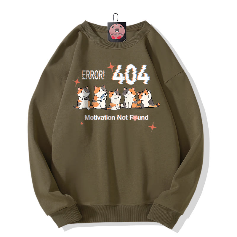 ERROR 404 MOTIVATION NICHT GEFUNDEN Sweatshirt mit Katzenmuster und Rundhalsausschnitt - Khaki - 5XL - image 1