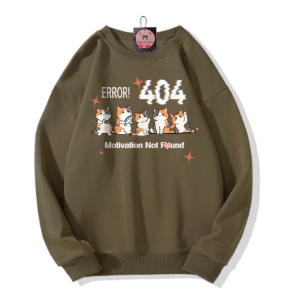 ERROR 404 MOTIVATION NICHT GEFUNDEN Sweatshirt mit Katzenmuster und Rundhalsausschnitt - Khaki - 5XL - image 1