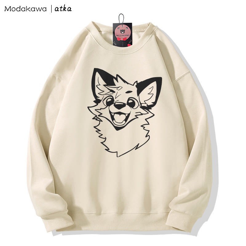 MODAKAWA X atka Fox Print Rundhals-Sweatshirt - Apricot A - 5XL - image 1
