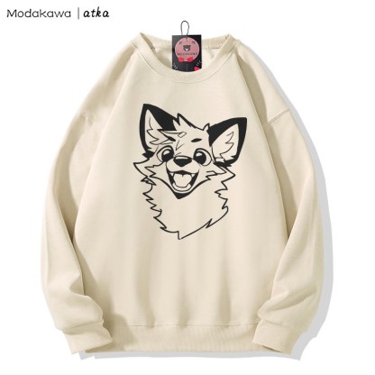 MODAKAWA X atka Fox Print Rundhals-Sweatshirt - Apricot A - 5XL - image 1