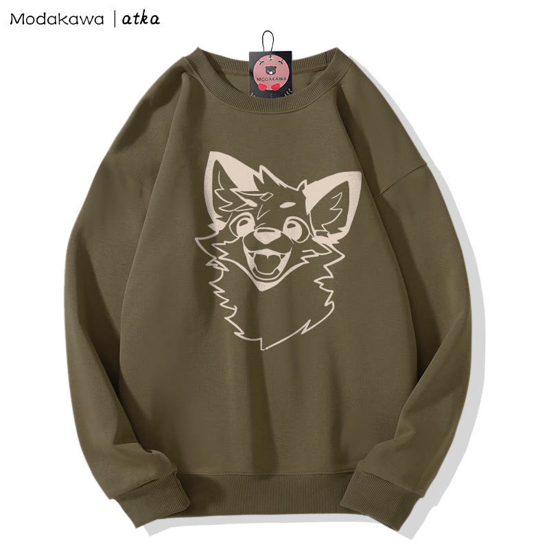 MODAKAWA X atka Fox Print Rundhals-Sweatshirt - Khaki - 5XL - image 3