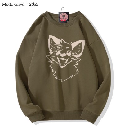 MODAKAWA X atka Fox Print Rundhals-Sweatshirt - Khaki - 5XL - image 3