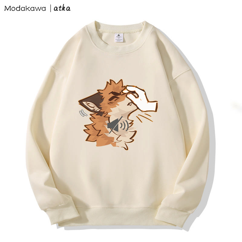 MODAKAWA X atka Lustiges Sweatshirt mit Fuchs-Grafik und Rundhalsausschnitt (Shhh) - Apricot - 5XL - image 1