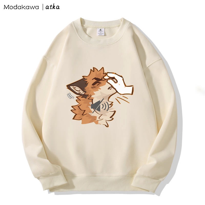 MODAKAWA X atka Lustiges Sweatshirt mit Fuchs-Grafik und Rundhalsausschnitt (Shhh) - Apricot - 5XL - image 1