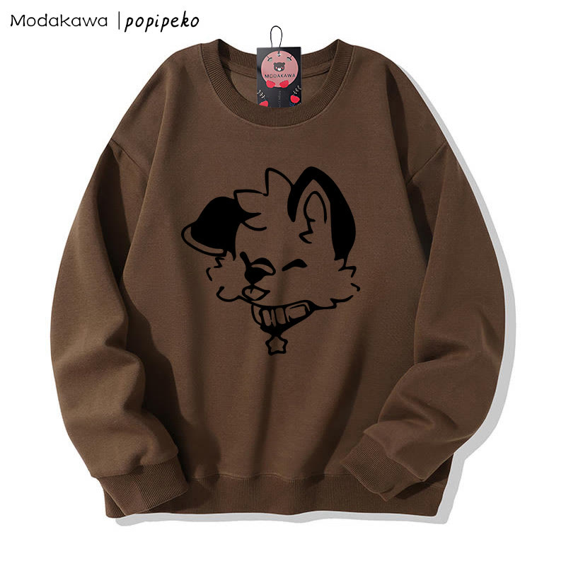 MODAKAWA X popipeko Sweatshirt mit Welpenprint und Rundhalsausschnitt - Brown B - 5XL - image 6