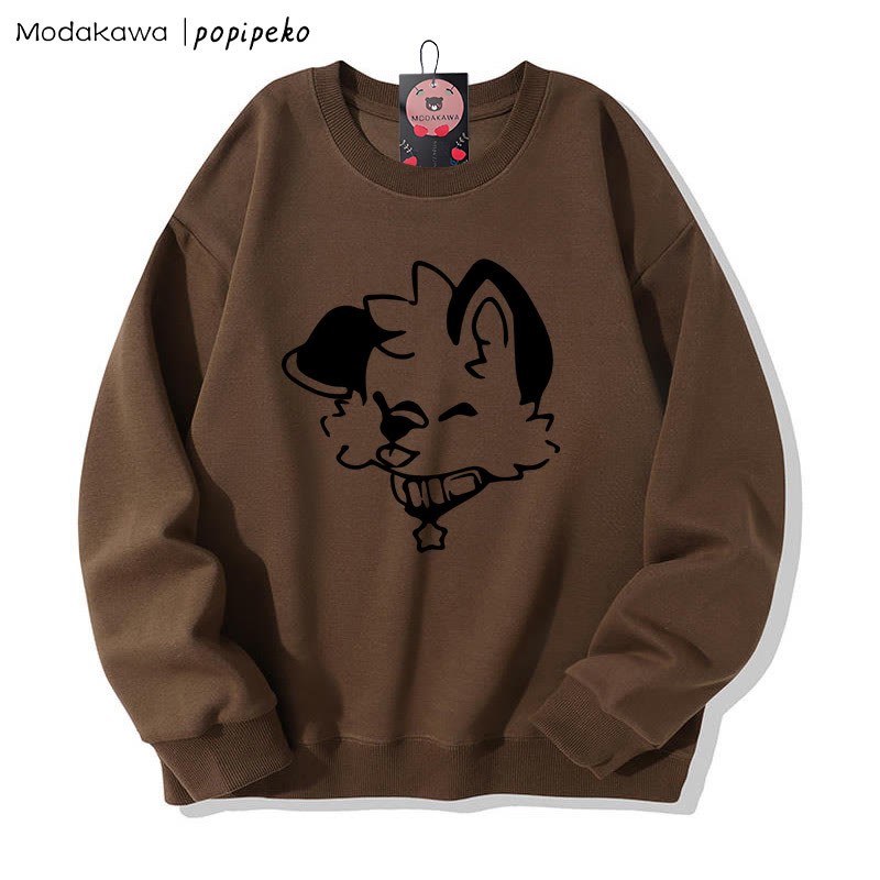 MODAKAWA X popipeko Sweatshirt mit Welpenprint und Rundhalsausschnitt - Brown B - 5XL - image 6