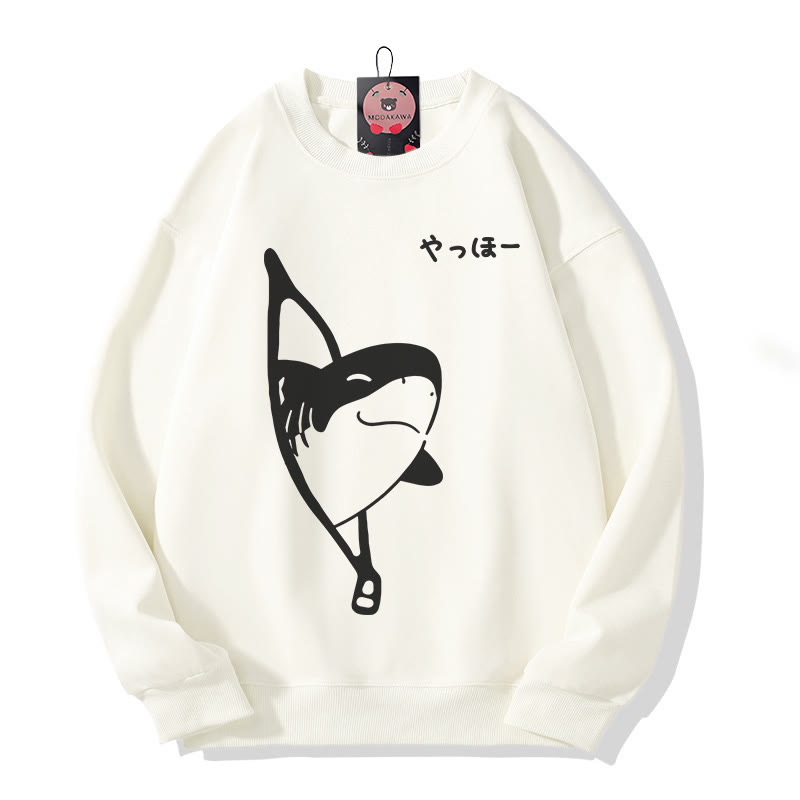 Sweatshirt mit verspieltem Hai-Motiv und Reißverschluss-Grafik, Rundhalsausschnitt - Light Beige - 5XL - image 5