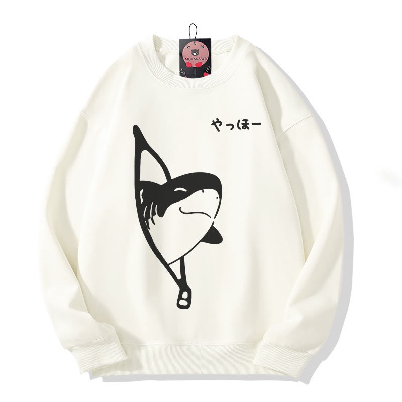 Sweatshirt mit verspieltem Hai-Motiv und Reißverschluss-Grafik, Rundhalsausschnitt - Light Beige - 5XL - image 5