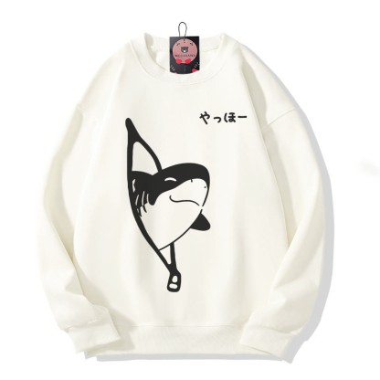 Sweatshirt mit verspieltem Hai-Motiv und Reißverschluss-Grafik, Rundhalsausschnitt - Light Beige - 5XL - image 5