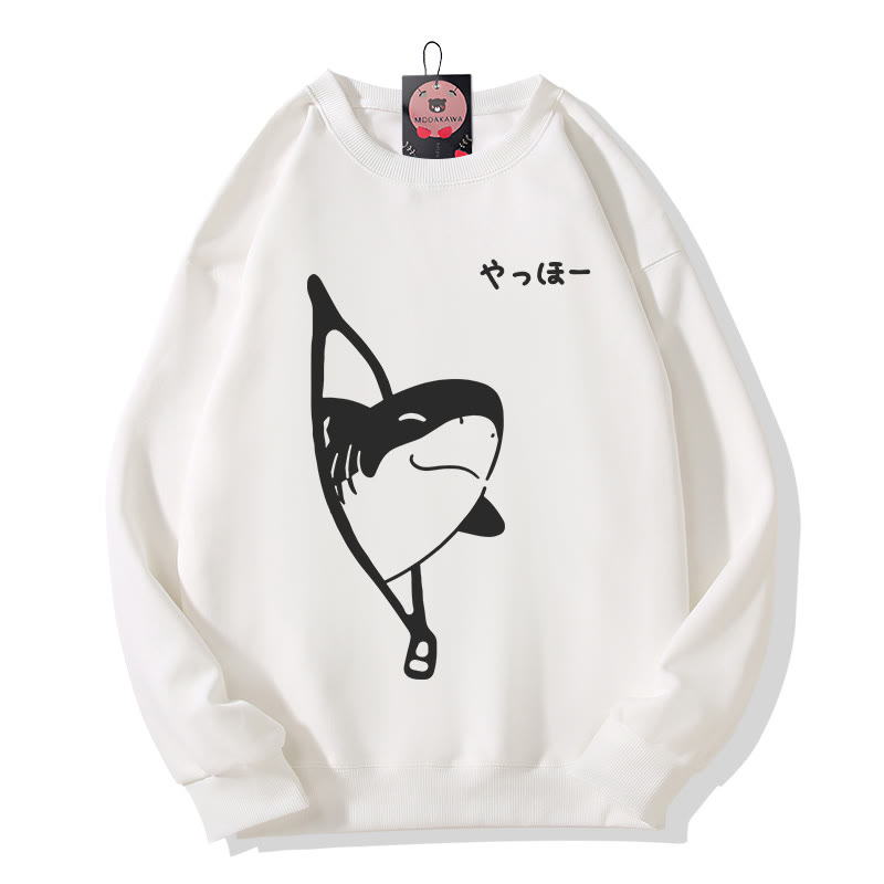 Sweatshirt mit verspieltem Hai-Motiv und Reißverschluss-Grafik, Rundhalsausschnitt - White - 5XL - image 1