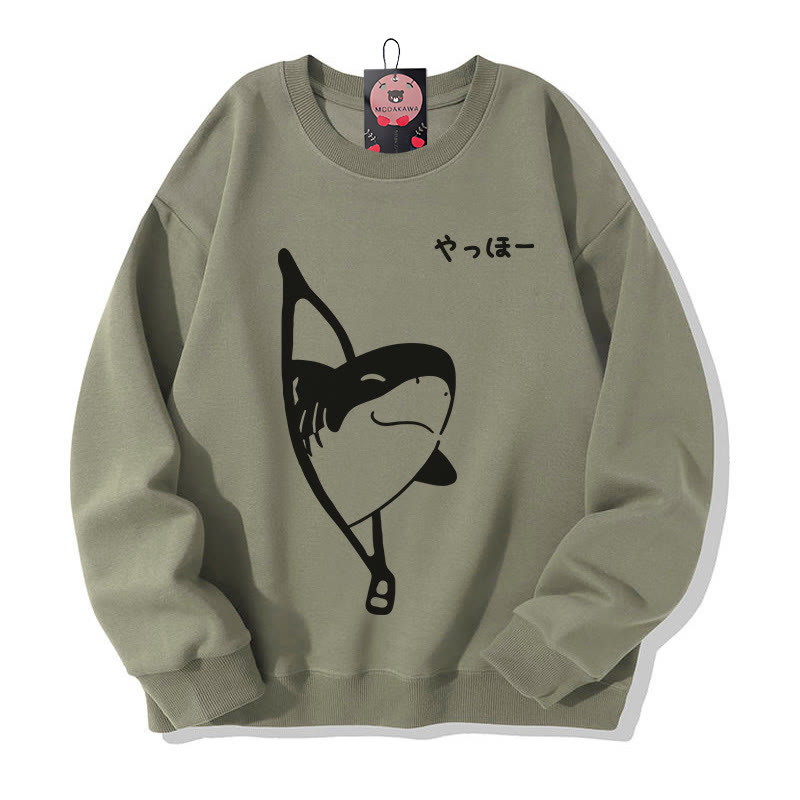 Sweatshirt mit verspieltem Hai-Motiv und Reißverschluss-Grafik, Rundhalsausschnitt - Khaki - 5XL - image 3