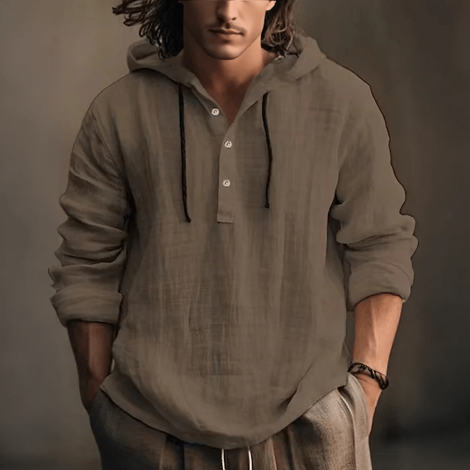 Farben Kapuzenhemd aus Baumwoll-Leinen-Mischgewebe - Braun - 3XL - image 2