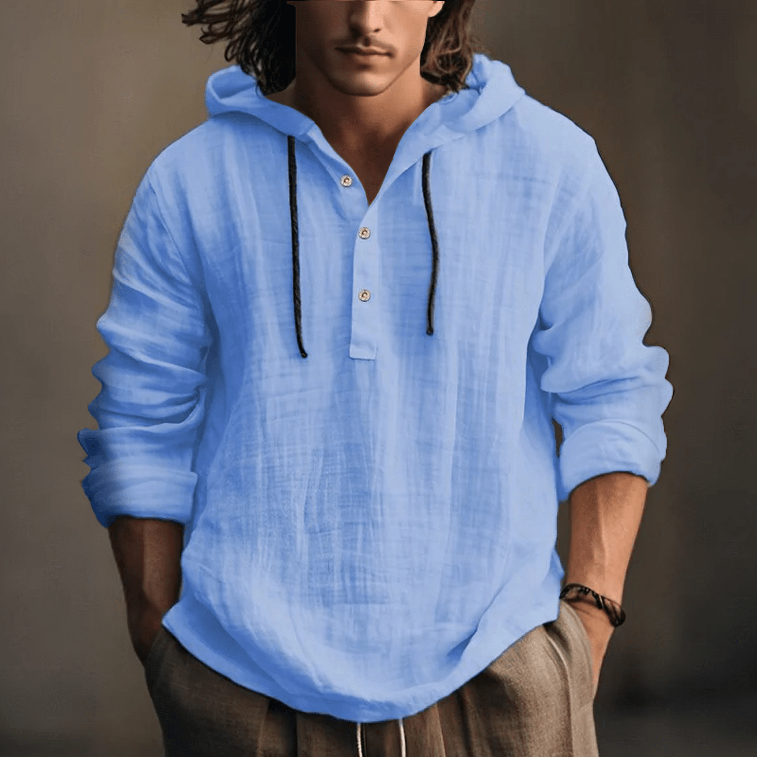 Farben Kapuzenhemd aus Baumwoll-Leinen-Mischgewebe - Blau - 3XL - image 4
