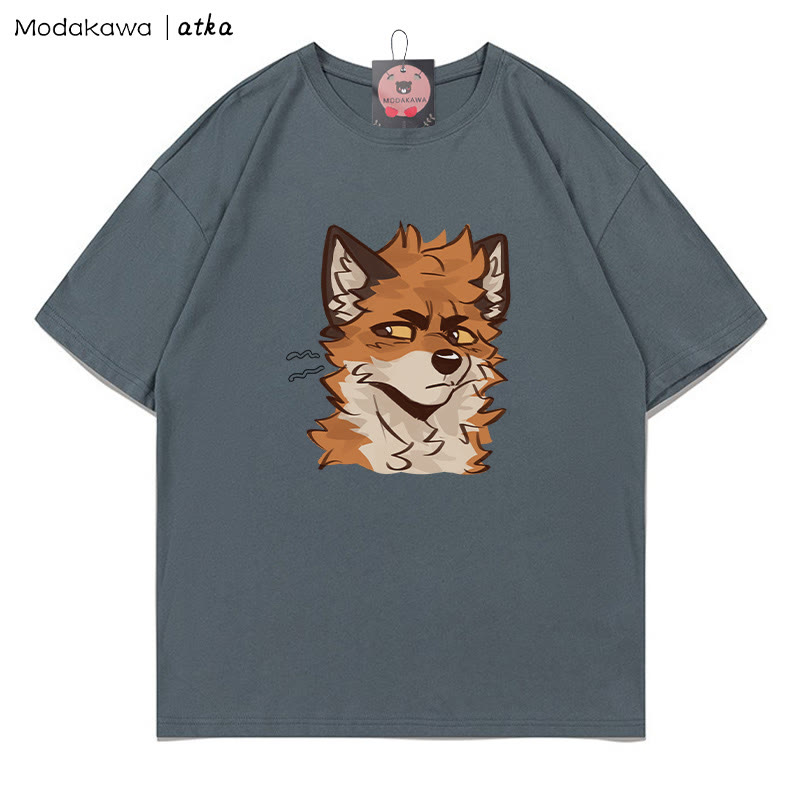 MODAKAWA X atka T-Shirt mit frechem Fuchsgesicht-Grafik - Grey - 5XL - image 1
