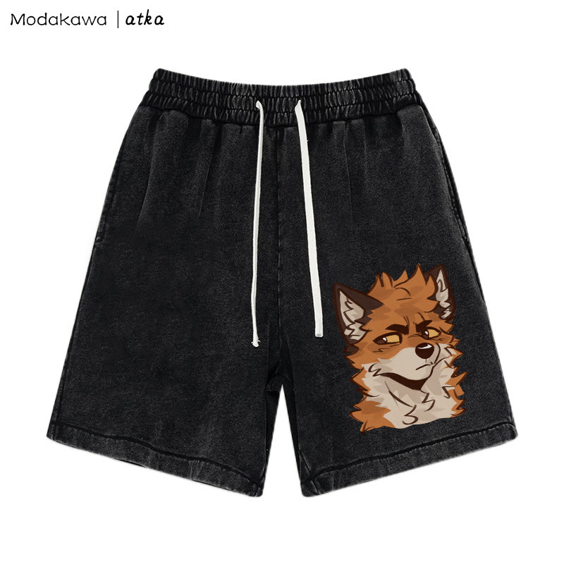 Freche Shorts mit Fuchsgesicht-Grafik im Vintage-Look - Schwarz - 3XL - image 2