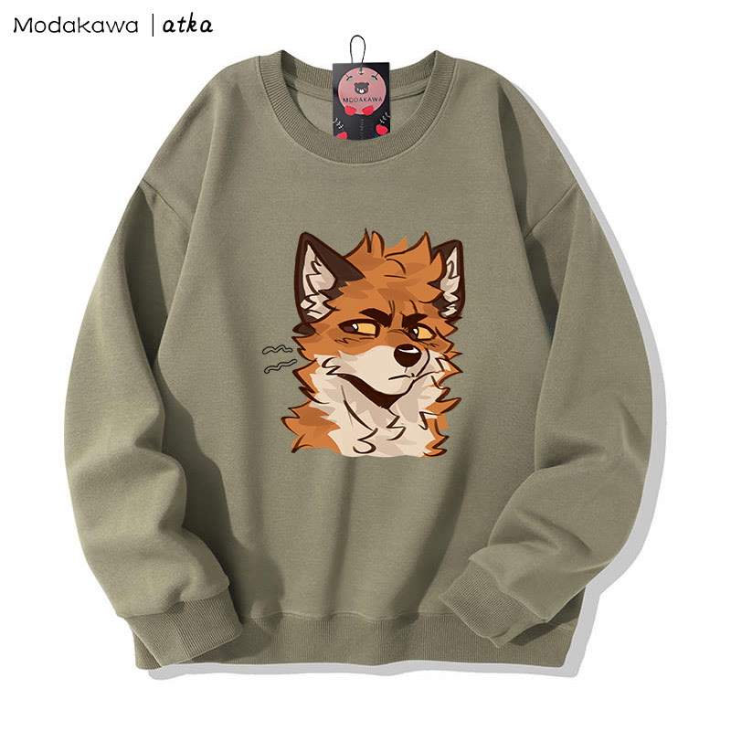 MODAKAWA X atka Cheeky Fox Face Graphic Round Collar Sweatshirt - Khaki - 5XL - image 2