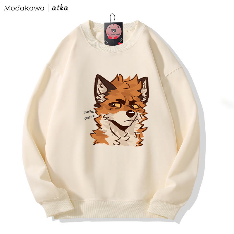 MODAKAWA X atka Cheeky Fox Face Graphic Round Collar Sweatshirt - Beige - 5XL - image 1