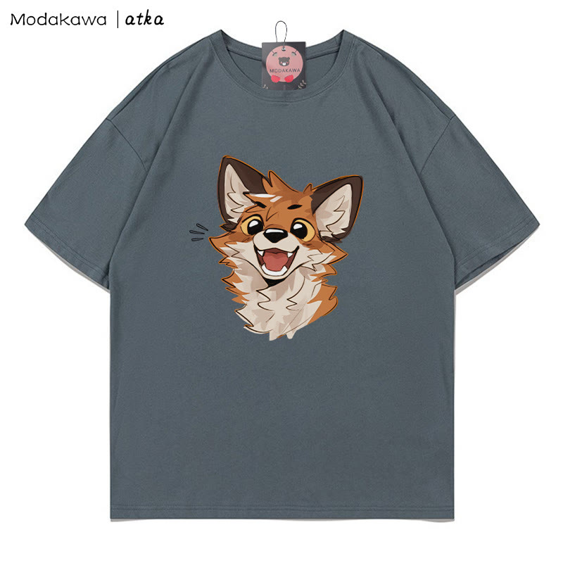 MODAKAWA X atka Cheerful Fox Grafik-T-Shirt - Grey - 5XL - image 2