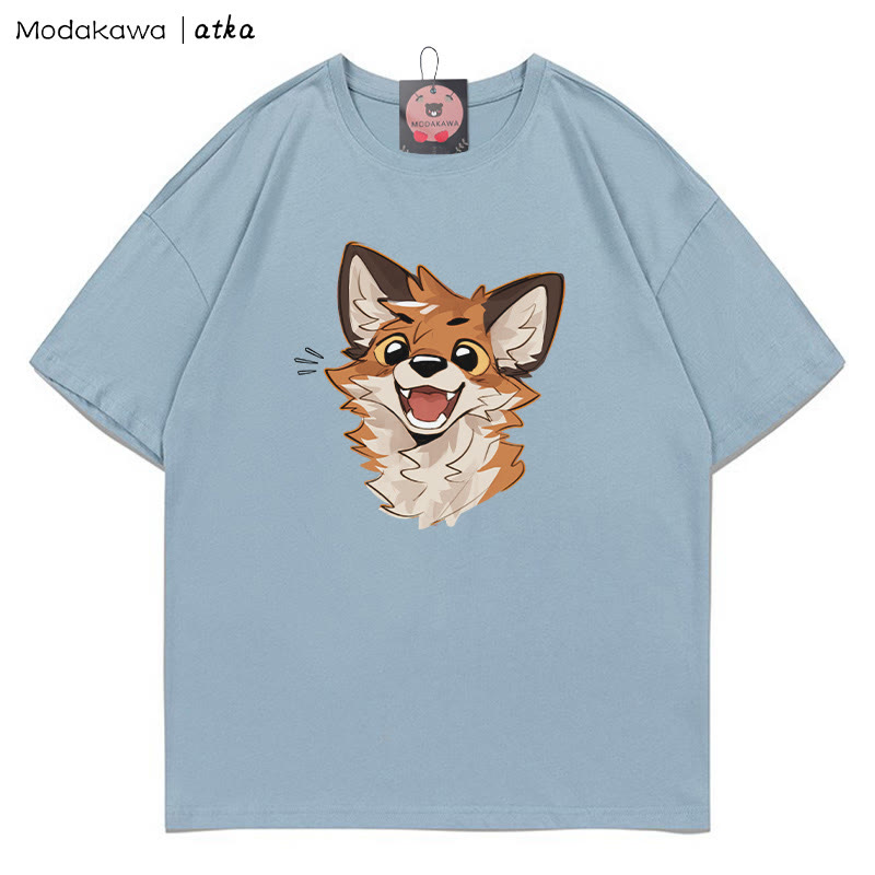 MODAKAWA X atka Cheerful Fox Grafik-T-Shirt - Dusty Blue - 5XL - image 1