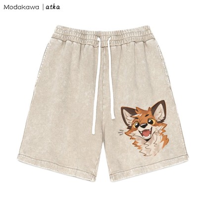Shorts mit Cheerful Fox-Grafik im Vintage-Look - Aprikose - 3XL - image 1
