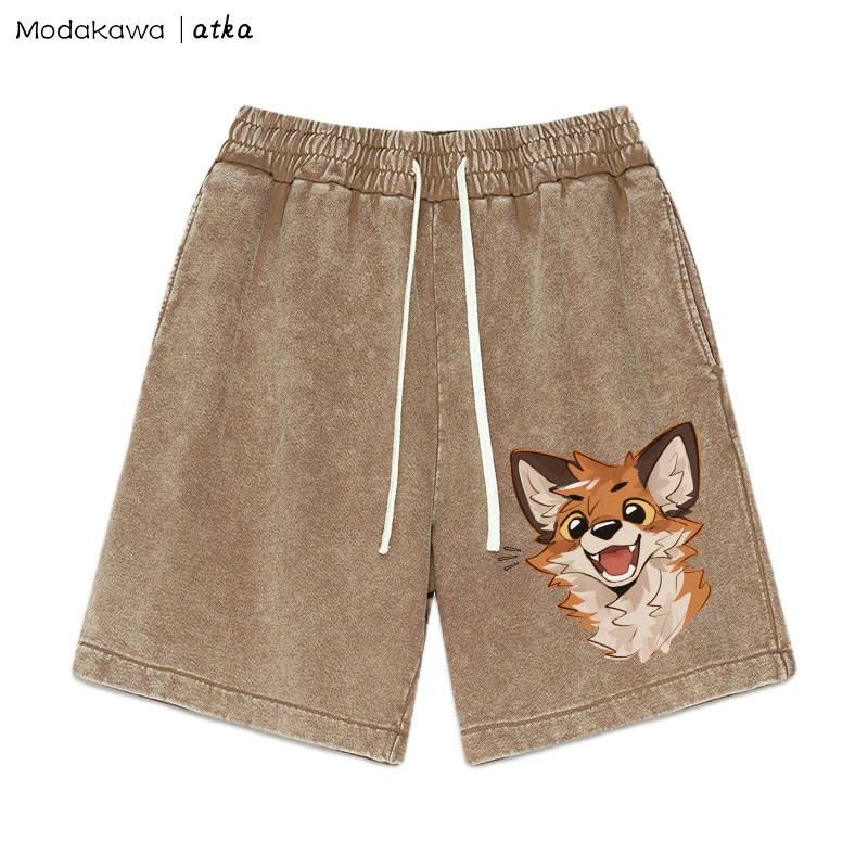 Shorts mit Cheerful Fox-Grafik im Vintage-Look - Braun - 3XL - image 4