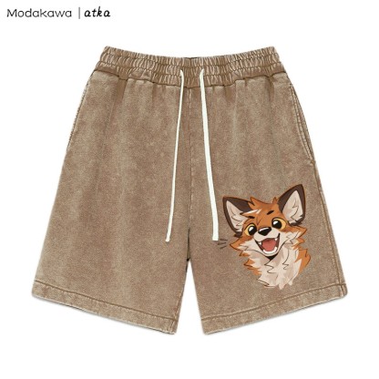 Shorts mit Cheerful Fox-Grafik im Vintage-Look - Braun - 3XL - image 4