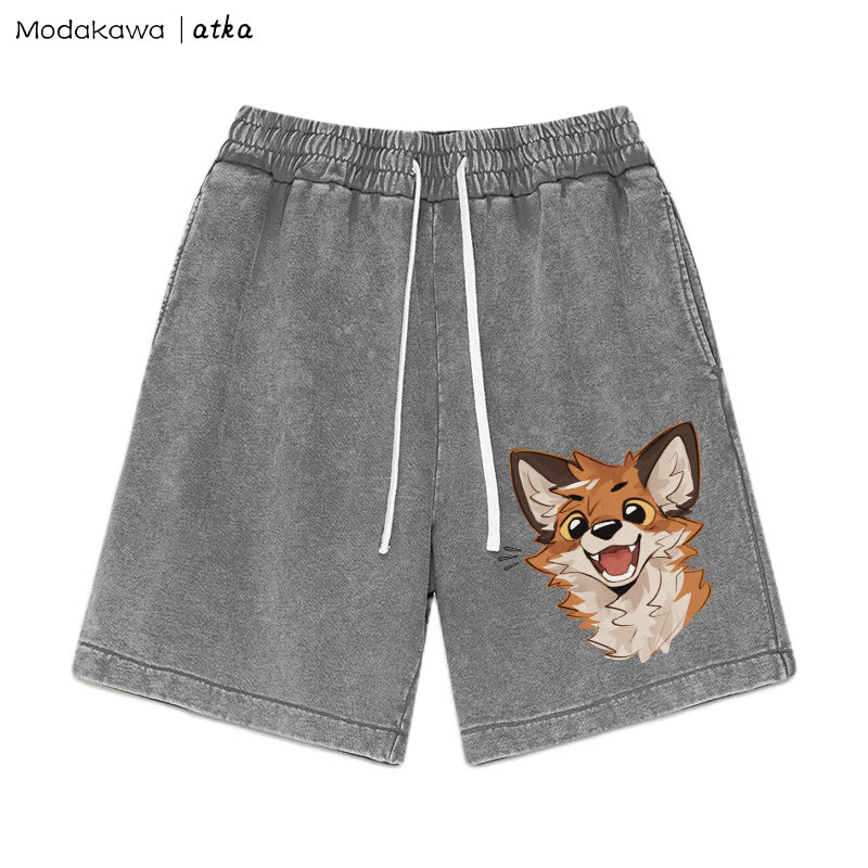 Shorts mit Cheerful Fox-Grafik im Vintage-Look - Grau - 3XL - image 2