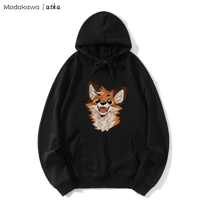 Hoodie mit fröhlicher Fuchs-Grafik - Black - 5XL - image 1