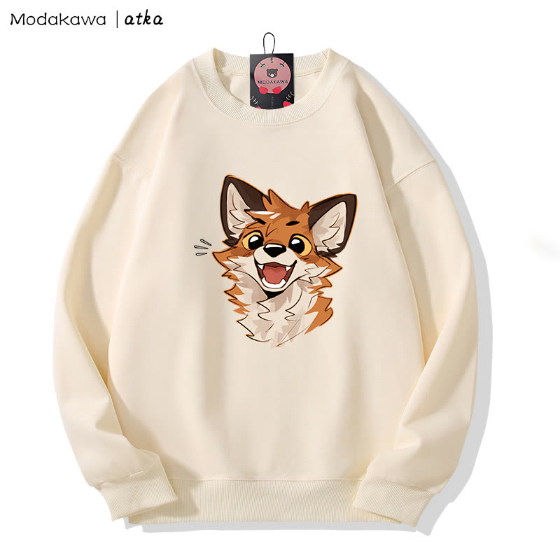 MODAKAWA X atka Cheerful Fox Graphic Rundhals-Sweatshirt - Beige - 5XL - image 2