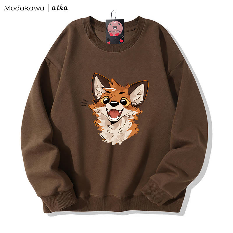 MODAKAWA X atka Cheerful Fox Graphic Rundhals-Sweatshirt - Brown - 5XL - image 1