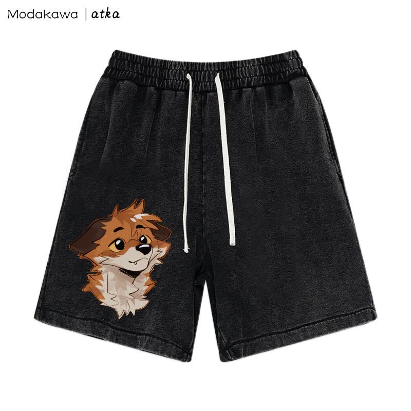 Anticipating Fox – Shorts mit Vintage-Waschung und Grafik - Schwarz - 3XL - image 1