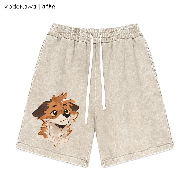 Anticipating Fox – Shorts mit Vintage-Waschung und Grafik - Aprikose - 3XL - image 3
