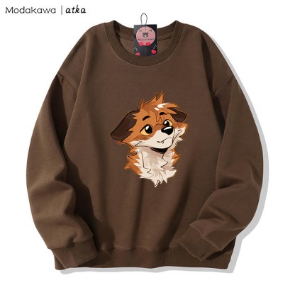 MODAKAWA X atka Anticipating Fox Graphic Round Collar Sweatshirt - Brown - 5XL - image 2