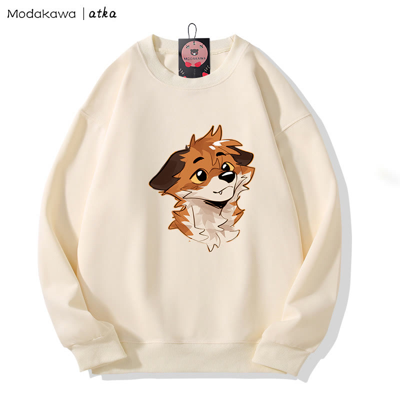 MODAKAWA X atka Anticipating Fox Graphic Round Collar Sweatshirt - Beige - 5XL - image 1