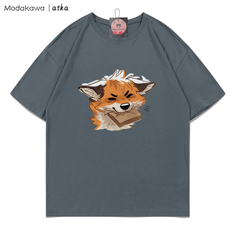 MODAKAWA X atka Fox Biting Bread Grafik-T-Shirt - Grey - 5XL - image 2