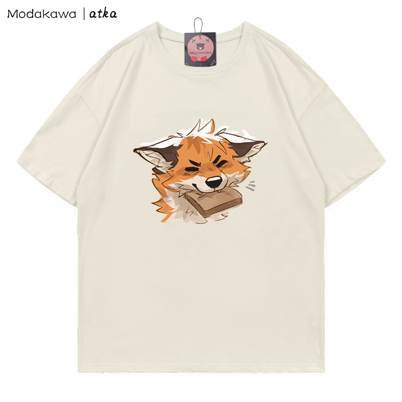 MODAKAWA X atka Fox Biting Bread Grafik-T-Shirt - Beige - 5XL - image 1