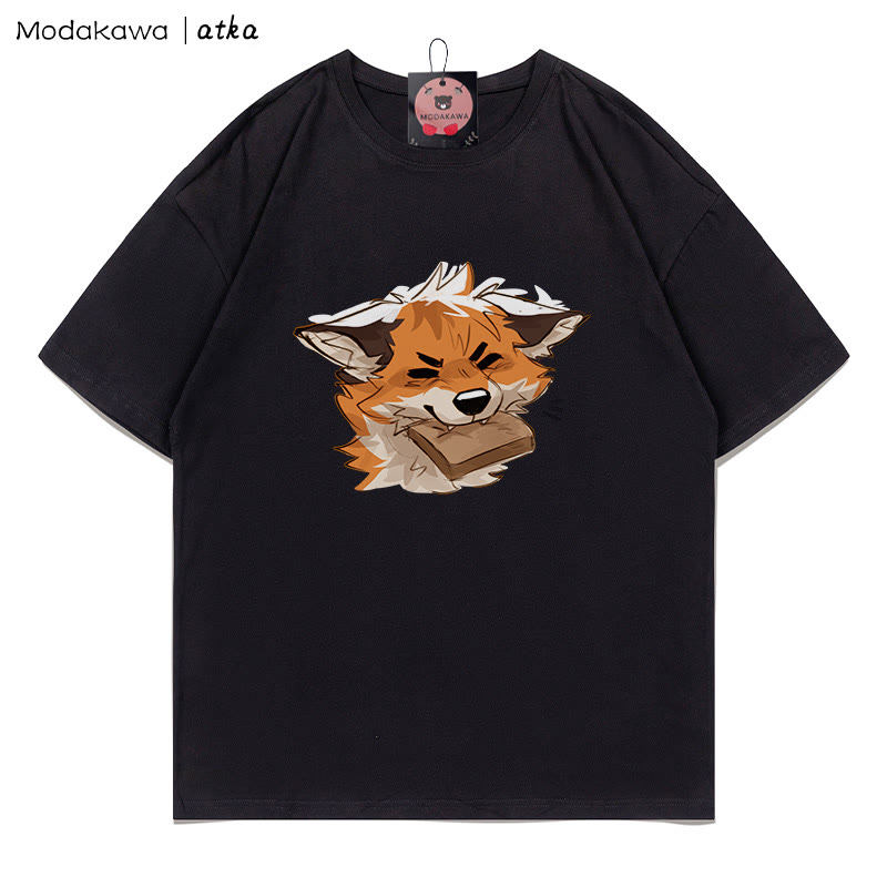 MODAKAWA X atka Fox Biting Bread Grafik-T-Shirt - Black - 5XL - image 5