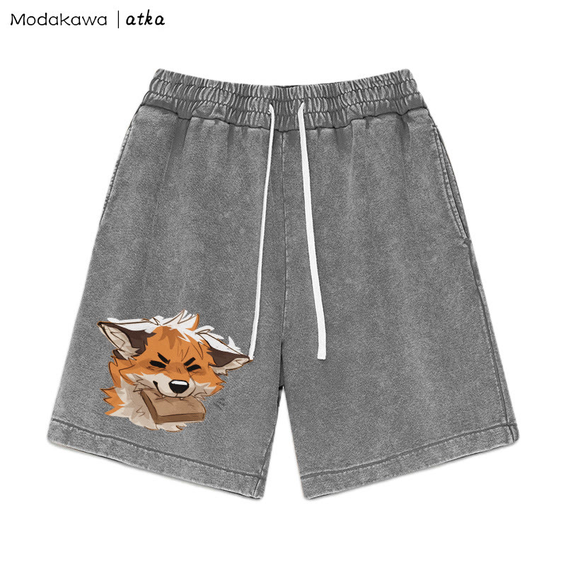 Shorts mit Fox Biting Bread-Grafik im Vintage-Look - Grau - 3XL - image 2